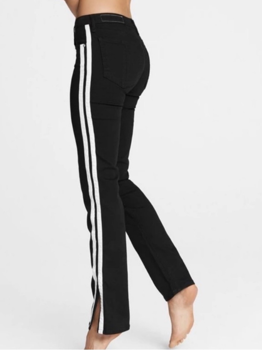 Rag & Bone Cate Mid-Rise Flare Jeans Women's Size 25 Black White Side Stripe - Picture 2 of 12